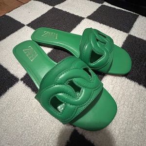 Green slide sandals